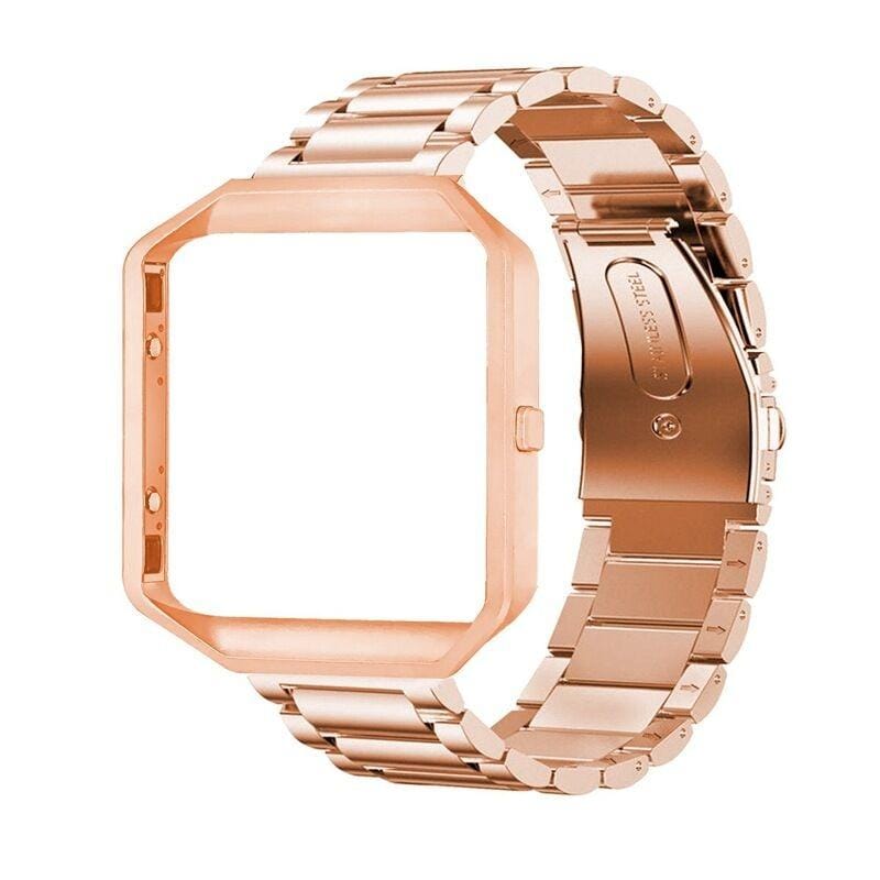 Suitable For Fitbit Blaze Smart Sports Watch Stainless Steel Metal Strap Metal Frame Butterfly Buckle Three Beads Strap (black)