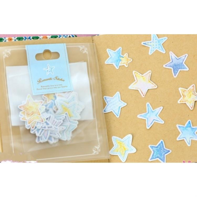 2 Bags Romantic Small Stickers Hand Painted Watercolor Paper Hand Account Decorative Sticker Pack (Star)