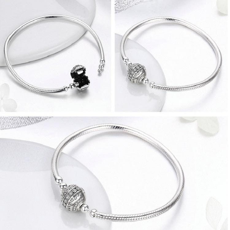 Exquisite Life S925 Sterling Silver Bangle Bracelet Inlaid with Gems, Size:17cm