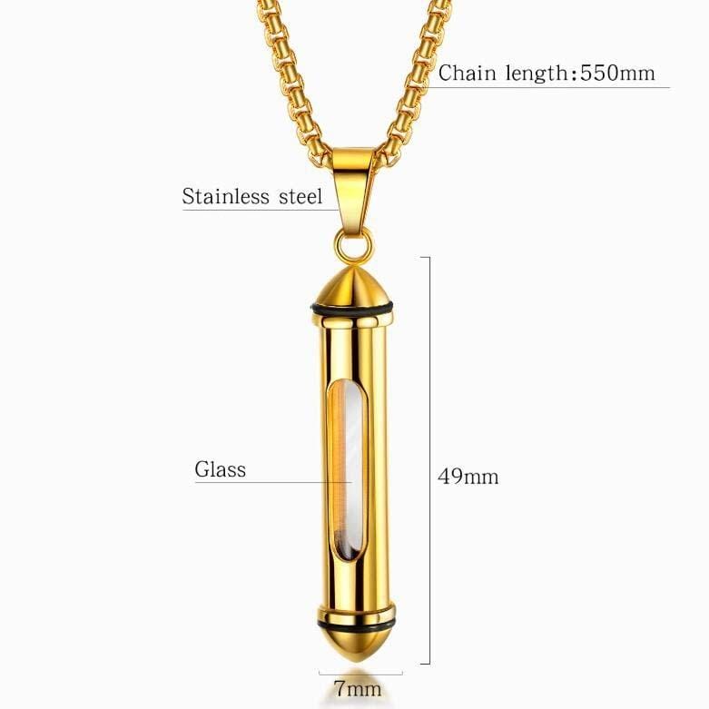 OPK 1573 Men Classic Cylindrical Openable Perfume Bottle Pendant Necklace, Style:Pendant+Chain, Color:Gold