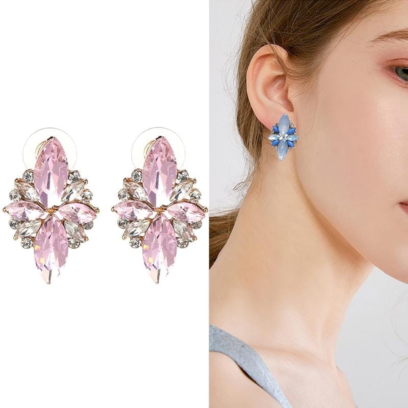 Five-leaf Petal Crystal Earrings Pink Diamond Earrings Simple Jewelry (pink)