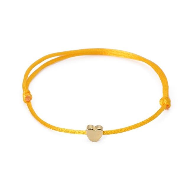 Handmade Rope Adjustable String Lucky Heart Bracelet (Yellow-gold)