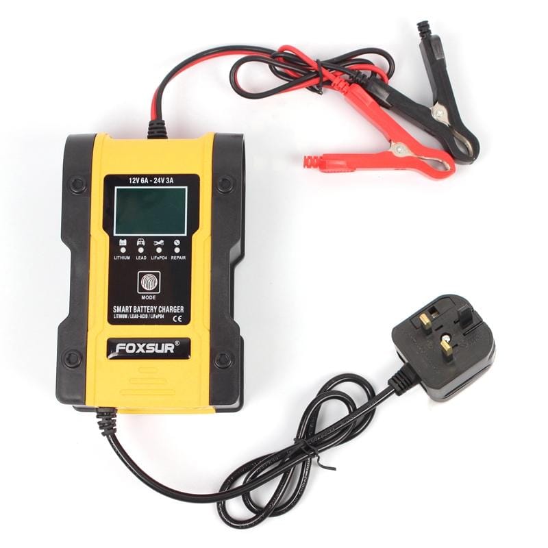 FOXSUR 12V-24V Car Motorcycle Repair Battery Charger AGM Charger Color:Yellow (UK Plug)