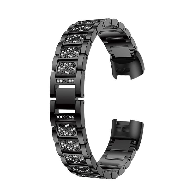 Diamond-studded Solid Stainless Steel Wrist Strap Watch Band for Fitbit Charge 3 (Gold)