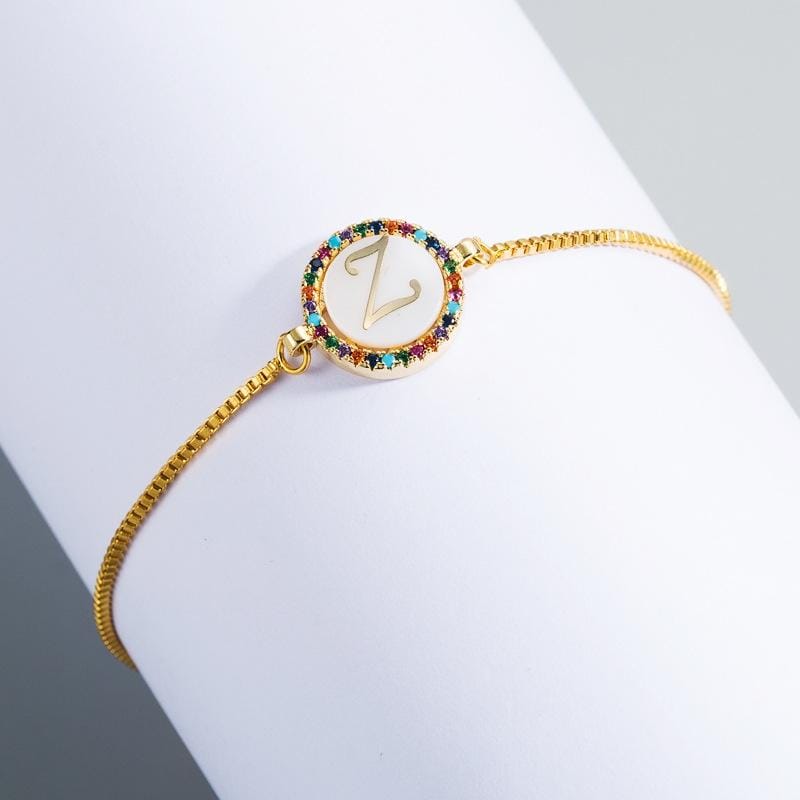 English Letter Bracelet Couple Girlfriends DIY Bracelet Men Women Micro Inlaid Zircon Rainbow Bracelet (Z)