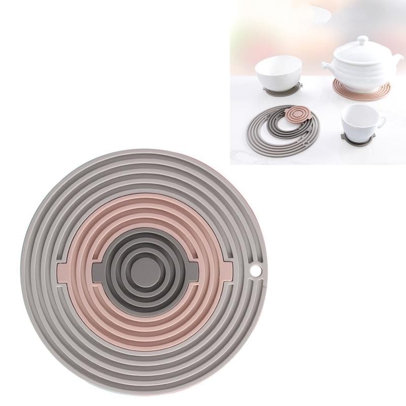 3 in 1 Round Silicone Heat Insulation Pad High Temperature Resistant Multifunctional Tableware Pad Combination Pot Pad Coaster (F6)