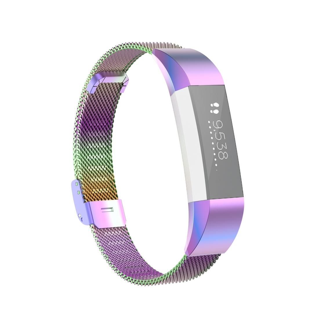 For Fitbit Alta / Alta HR / ACE Watch Button Mesh Metal Replacement Strap Watchband, Size:L (Colorful)