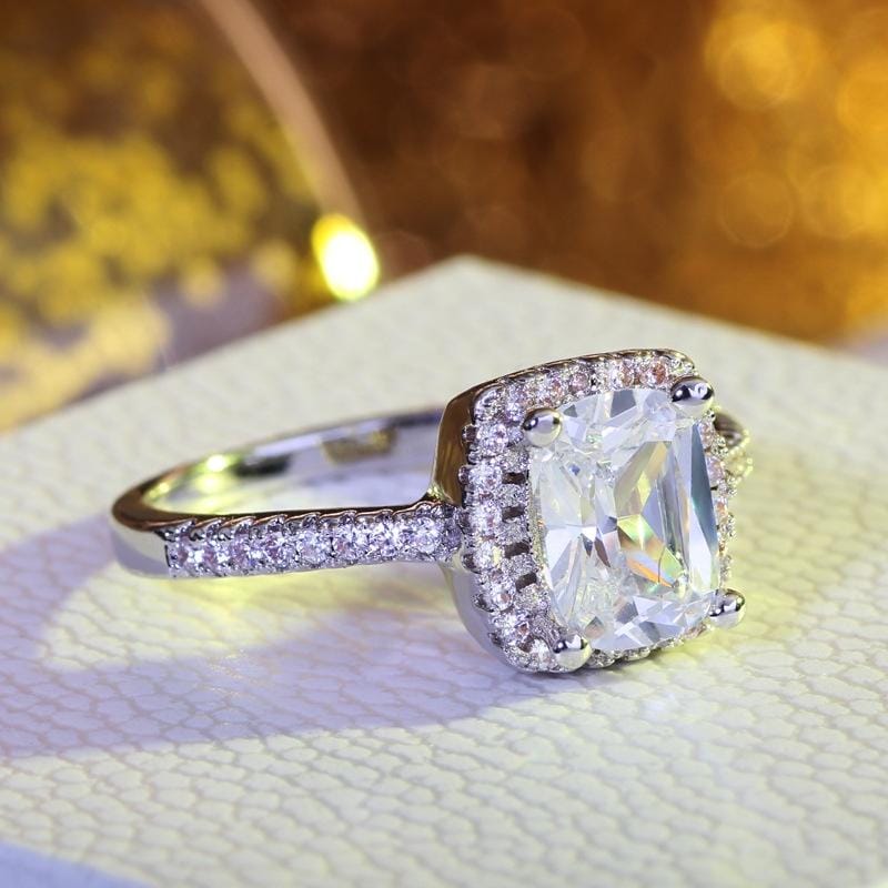 Fashion Big Cubic Crystal Silver Zircon Ring Wedding Jewelry Party Gift, Ring Size:7