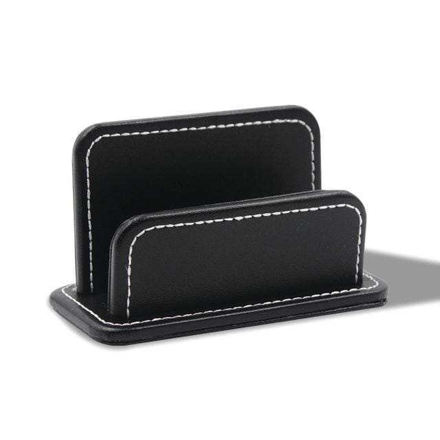2 Blocks Office Stationery Leather Name Card Holder Stationery Bussiness  Office Home Card Holder (Black)