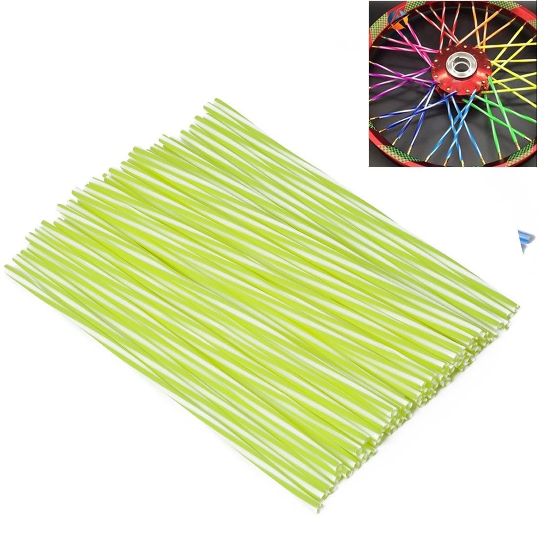 72 PCS Plastic Wheel Modified Spoke Wraps Skins Coat Trim Cover For Pipe Motorcycle Motocross Bike (Fluorescent Yellow+White)