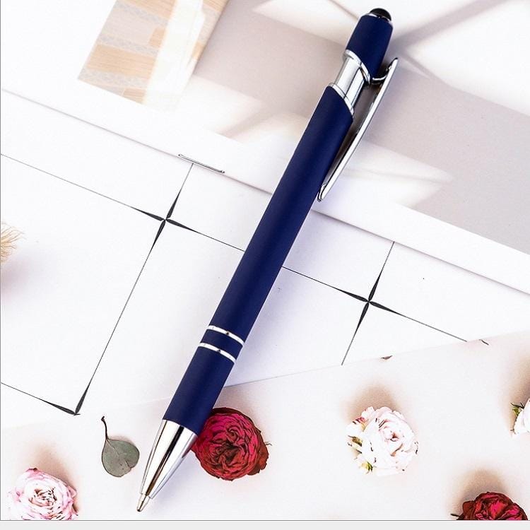 Creative Push Metal Multi-function Touch Handwriting Touch Screen Ballpoint Pen, Written:Bullet type 1.0 (Navy Blue)