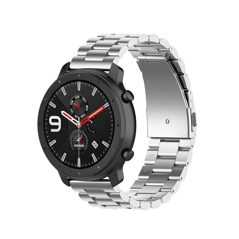 Applicable To Ticwatch Generation / Moto360 Second Generation 460 / Samsung GearS3 / Huawei GT Universal 22mm Stainless Steel Metal Strap Butterfly Buckle Three Beads (Silver)