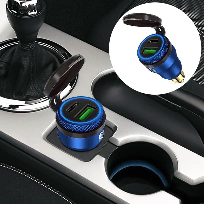 Motorcycle European-style Small-caliber Aluminum Alloy QC 3.0 + PD Fast Charge USB Charger, Shell Color:Blue (Blue Light)