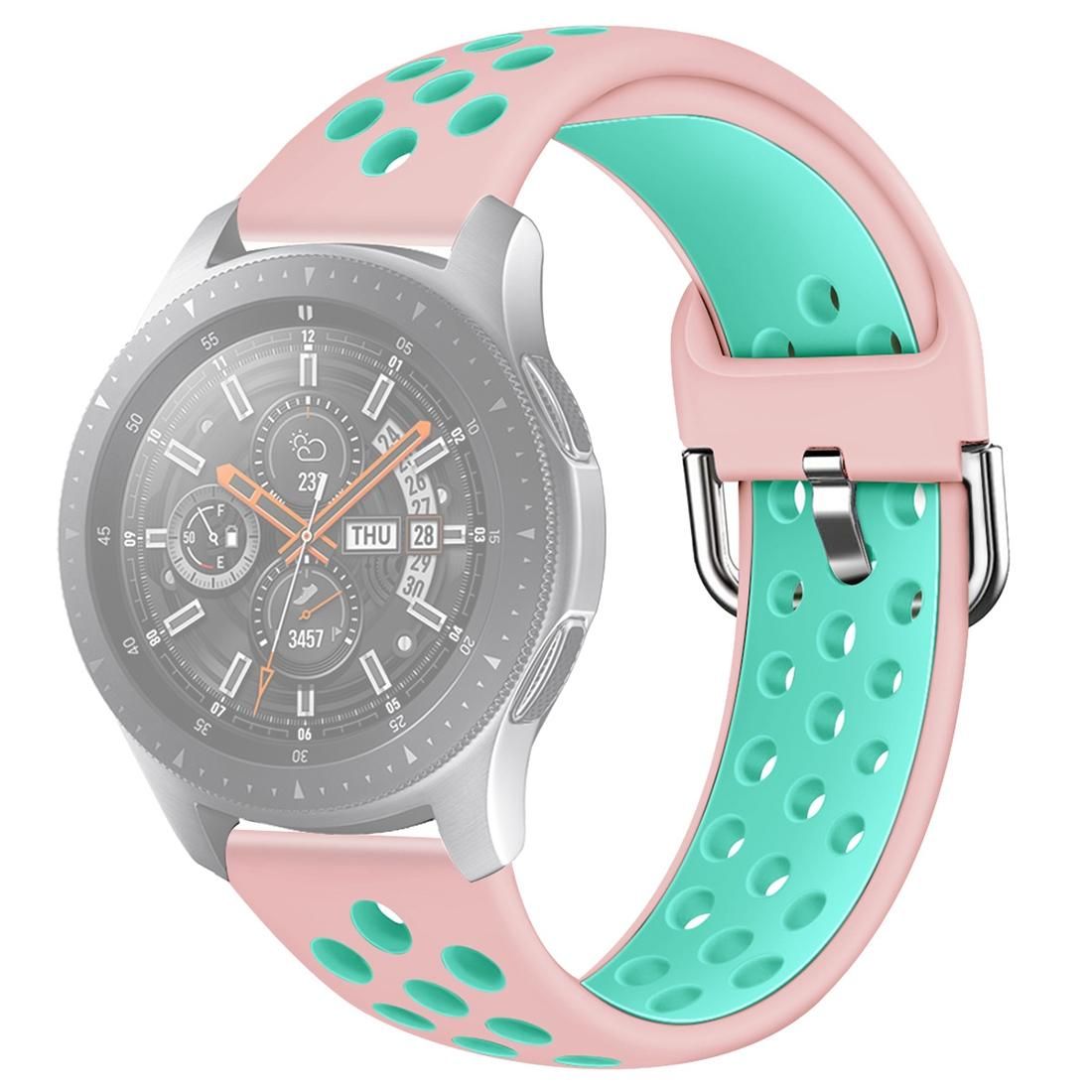 For Galaxy Watch 46 / S3 / Huawei Watch GT 1 / 2 22mm Smart Watch Silicone Double Color Wrist Strap Watchband, Size:L (Pink Green)