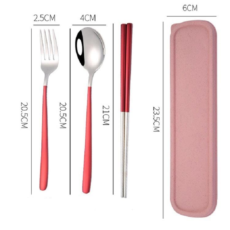 4 PCS / Set Portable Stainless Steel Tableware Creative Set Chopsticks Spoon Fork Gift, Color:Red