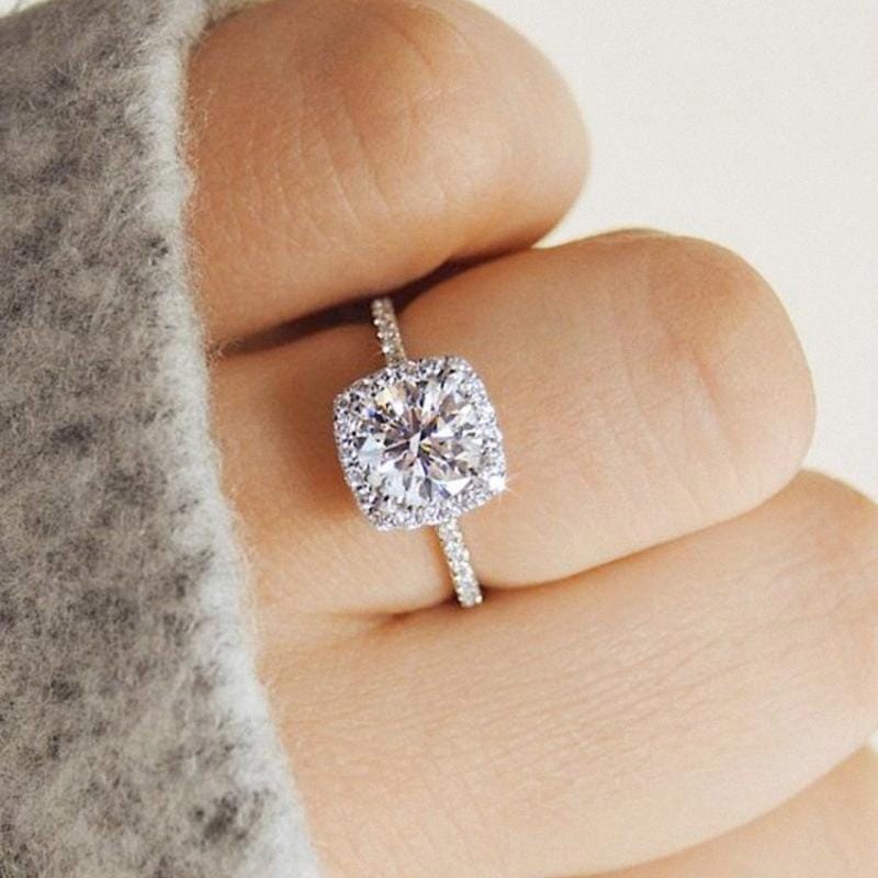 Rings Temperament Jewelry Womens Girls White Silver Filled Wedding Ring, Main Stone Color:silver (7)