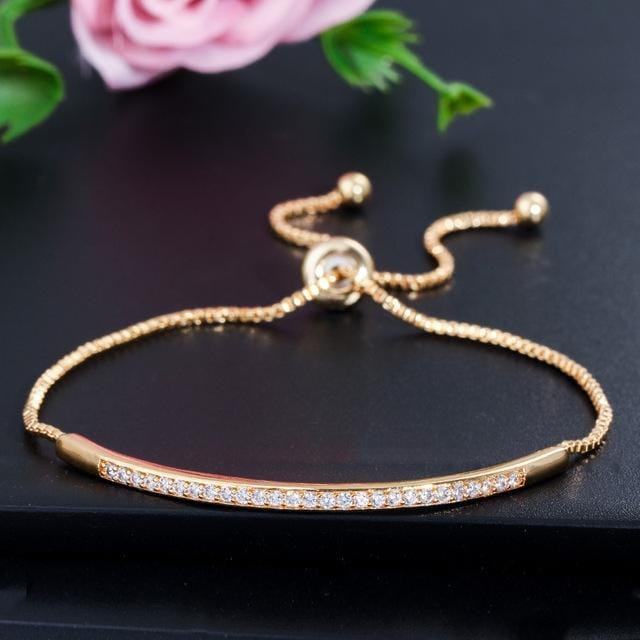 Adjustable Exquisite Hand Jewelry Micro-inlaid Zircon Shiny Single Row Curved Aracelet (yellow gold)
