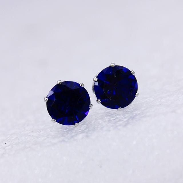 5 PCS Women Fashion Crystal Stud Imitation Zircon Earrings (Silver-Blue)