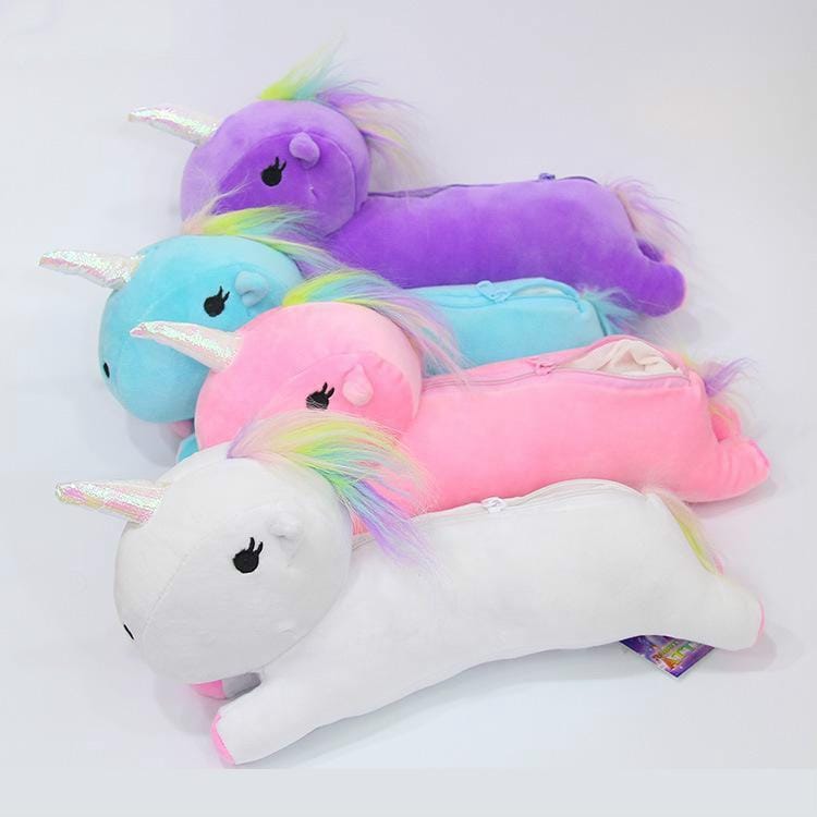 Cute Cartoon Unicorn Shape Plush Student Tool Pen Bag (Purple)