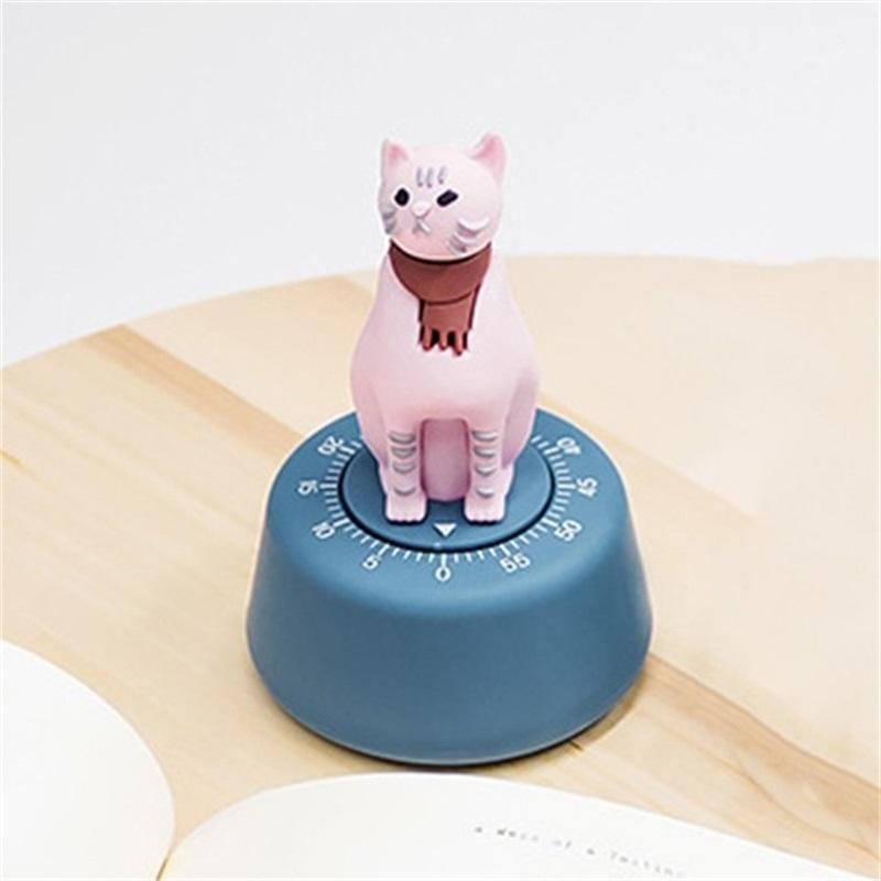 Cartoon Cat Shape Countdown Timer Student Learning Time Manager Kitchen Timer Mechanical Reminder (Royal Blue)