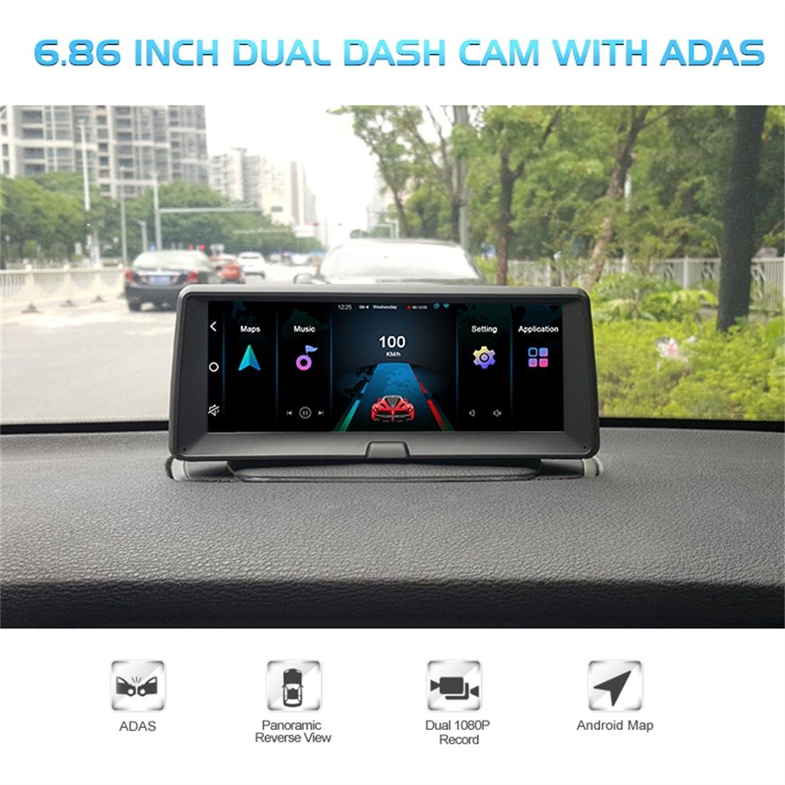 6.86 inch IPS Screen HD Dual-recording Safe Driving Assistance System Dual Dash Camera with ADAS