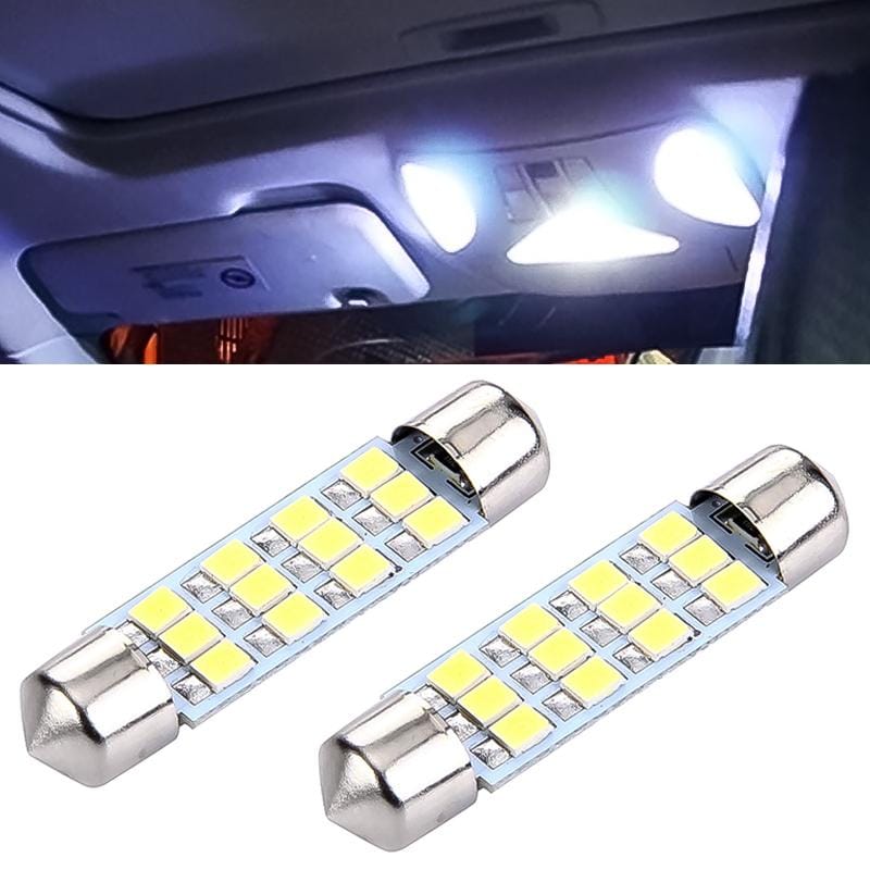 1 Pair 41mm Super White 12 LED 3258 SMD Car Reading Light Bulb