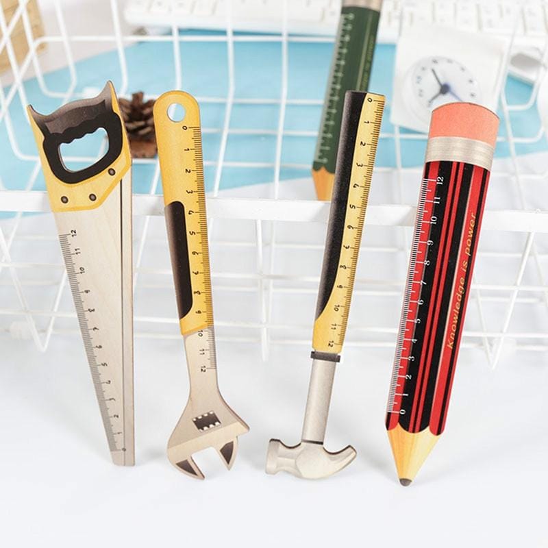 2 PCS Wooden Tool Cartoon Rule Creative Stationery School Supplies Children Gifts,Random Color Delivery Scale: 12 cm