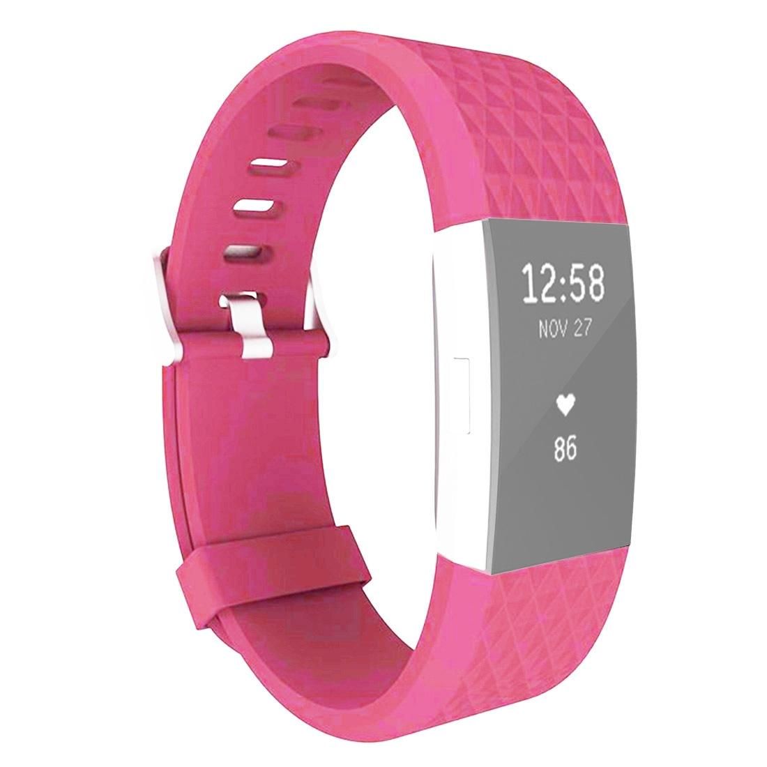 For Fitbit Charger 2 Bracelet Watch Diamond Texture TPU Watchband, Full Length: 23cm (Magenta)