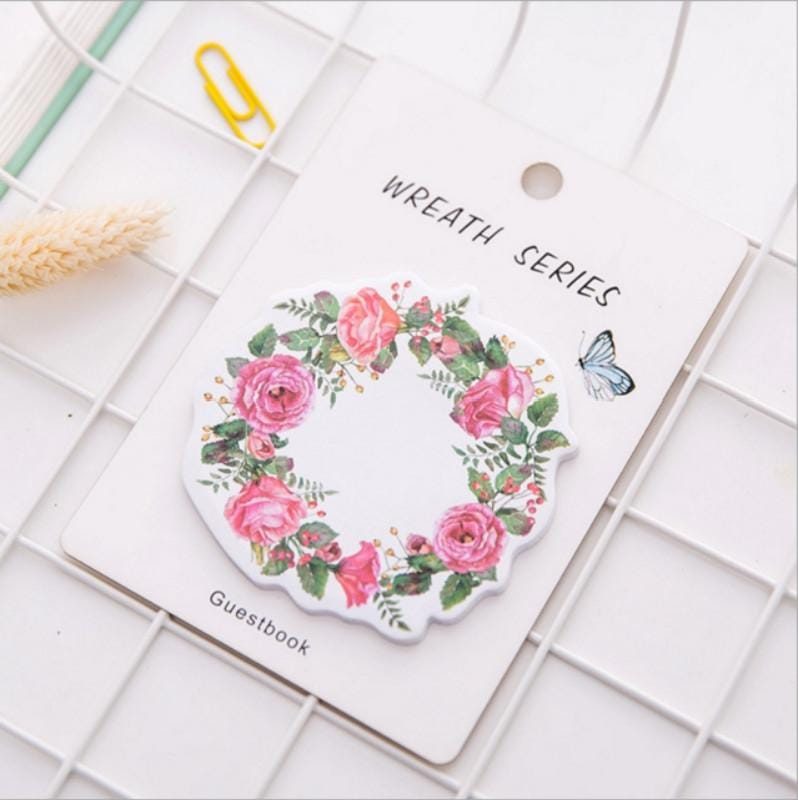 10 PCS Flower Wreath Sticky Notes Creative Post Notepad DIY Memo Pad Office Supplies School Stationery (Rose Red)