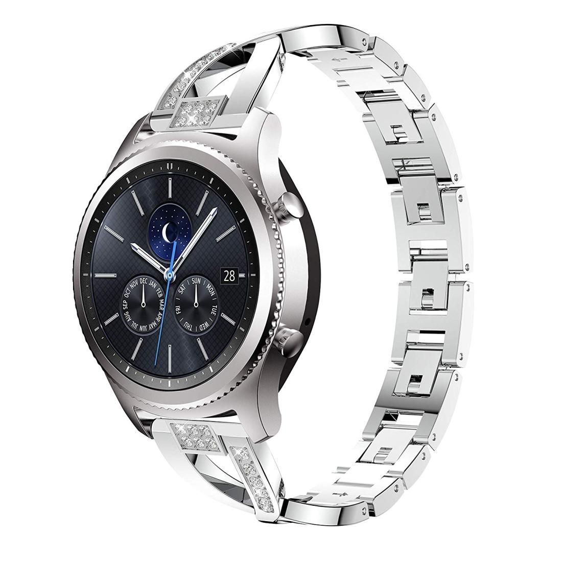 For Samsung GearS3 / Ticwatch Pro / HUAWEI GT Universal 22mm Metal Diamond Strap (Silver)