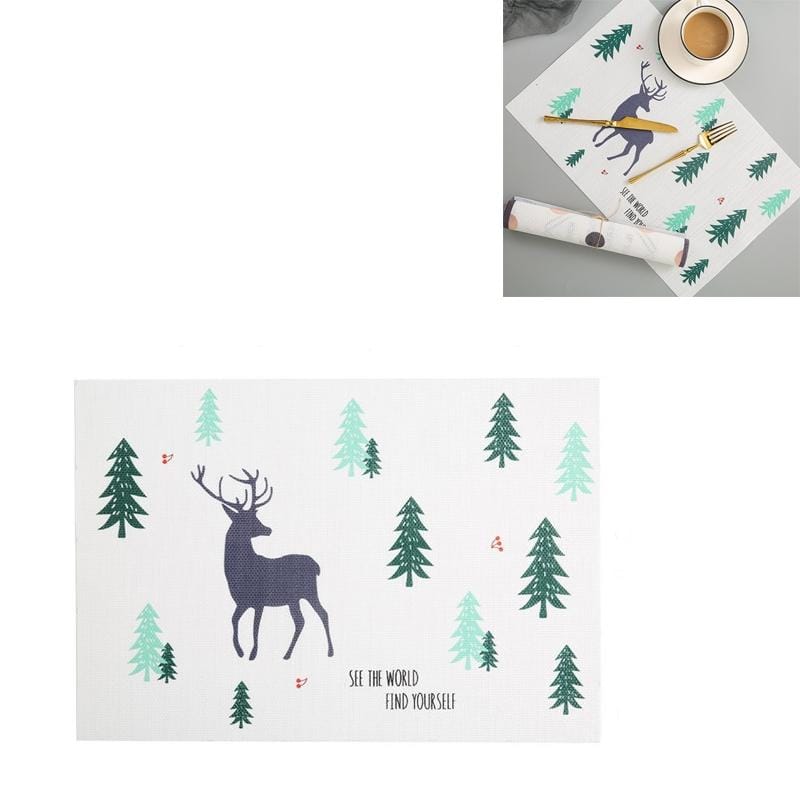 Simple Children Cute Cartoon Placemats Complementary Food Mats Waterproof and Oil Proof Insulation Coasters (Reindeer)