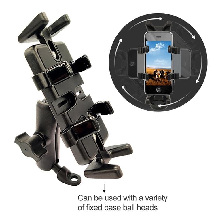 Universal Crook Shaped Ball Head Motorcycle Rearview Mirror Multi-function Mobile Phone Holder, Suitable for Mobile Phone Width: 5.5-9.5cm  