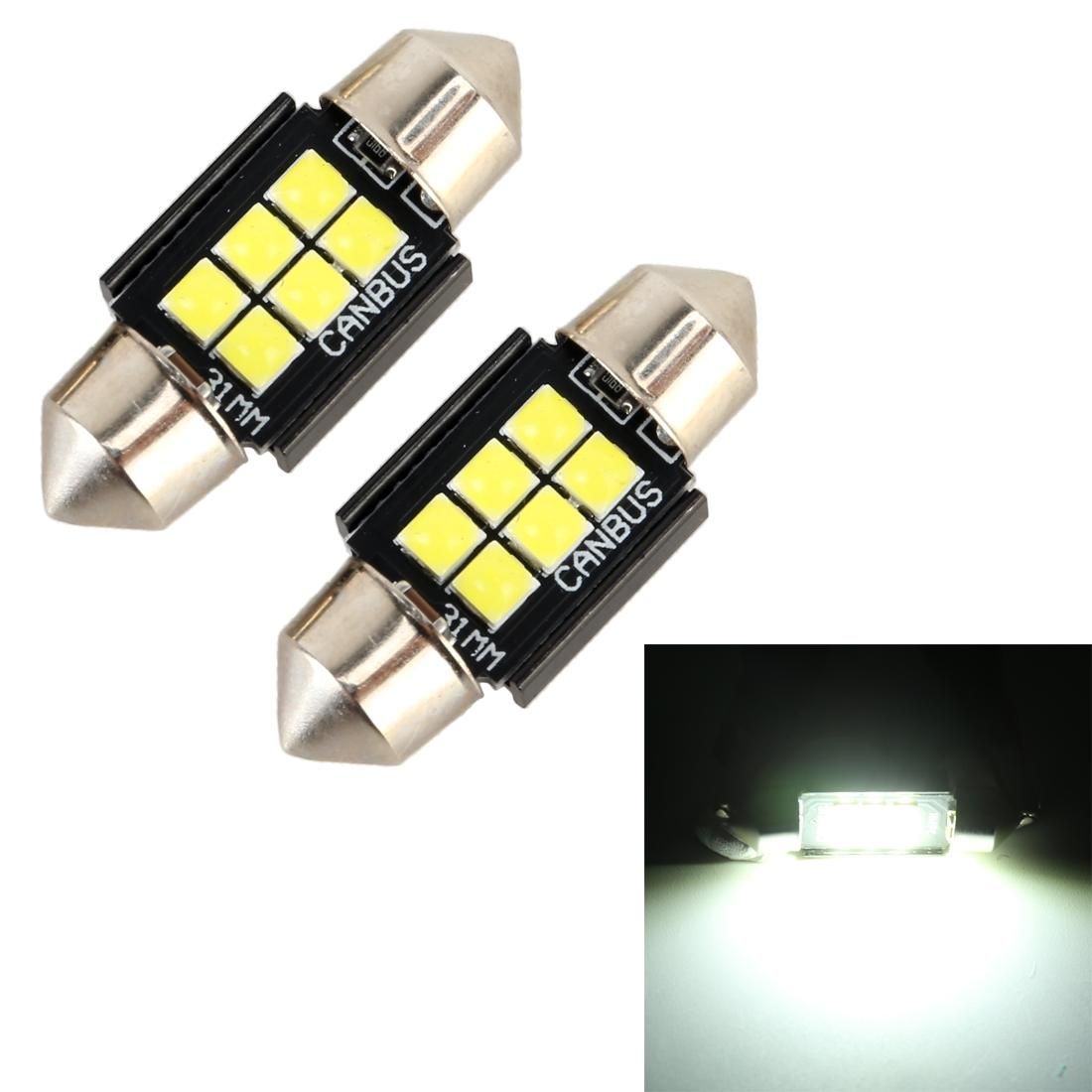 2 PCS 31mm DC12V / 2.5W / 6000K / 170LM 6LEDs SMD-3030 Car Reading Lamp Dome Light