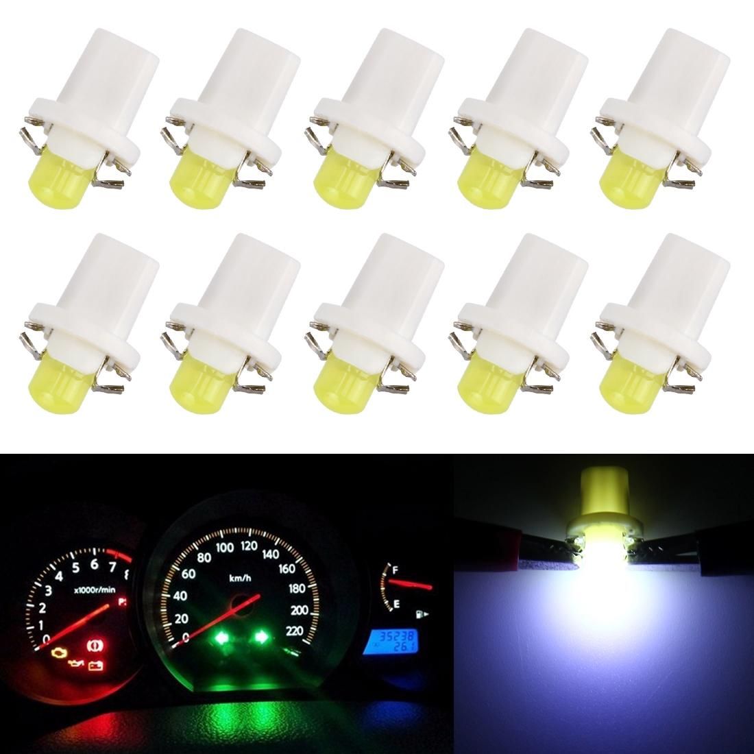 10 PCS 0.4W B8.5 Wedge Instrument Panel COB LED Light Dashboard Gauge Cluster Indicator Lamp Bulb (White Light)