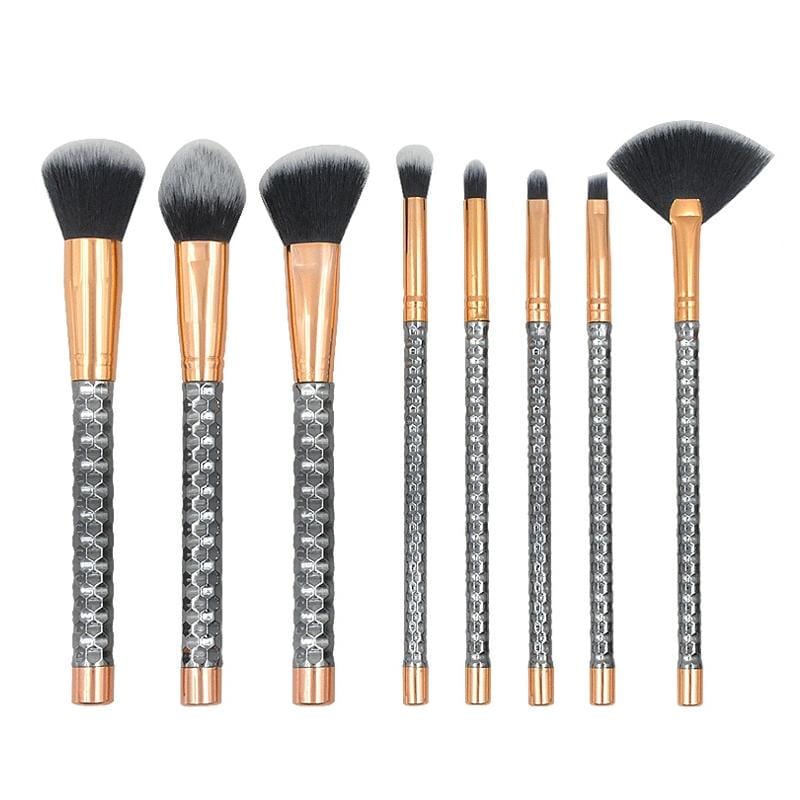 8 in 1 Honeycomb Handle Multi-functional Makeup Brush, Black Handle and Black Brush (Style1)