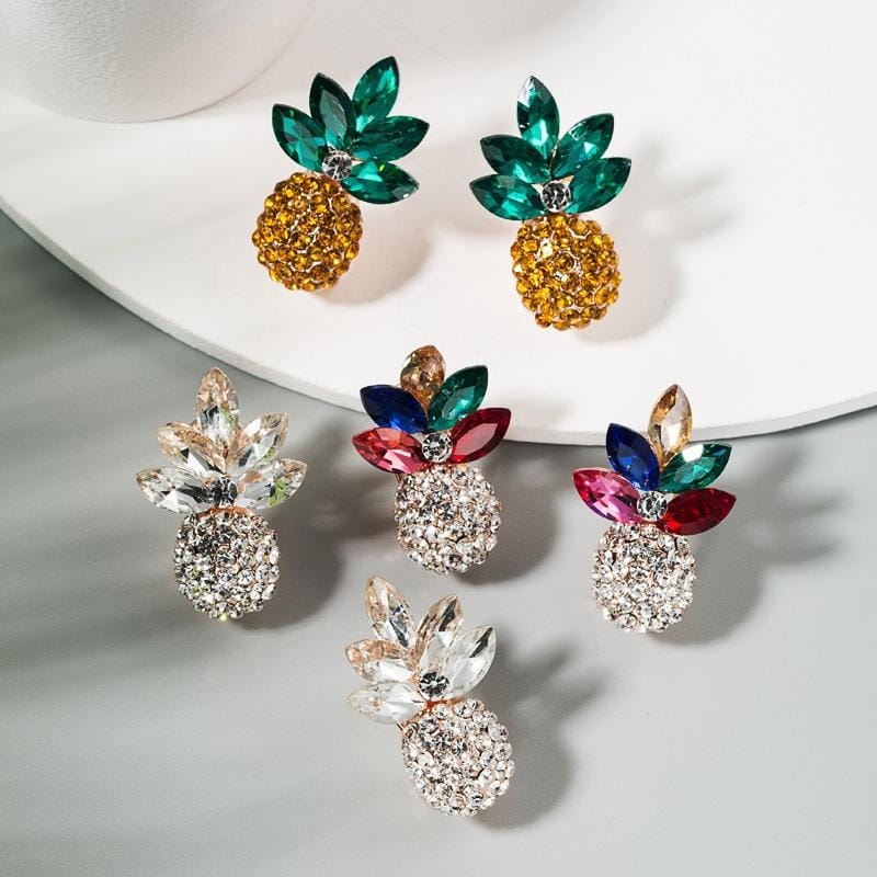 2 PCS Alloy Inlaid Colorful Rhinestone Pineapple Earrings (White)