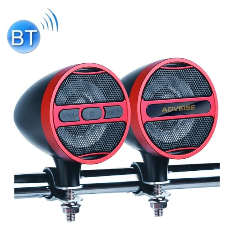 AOVEISE 12V Motorcycle Full Metal Handlebar MP3 Bluetooth Audio Electric Car Waterproof Speaker Card Radio Speaker (Red Black)