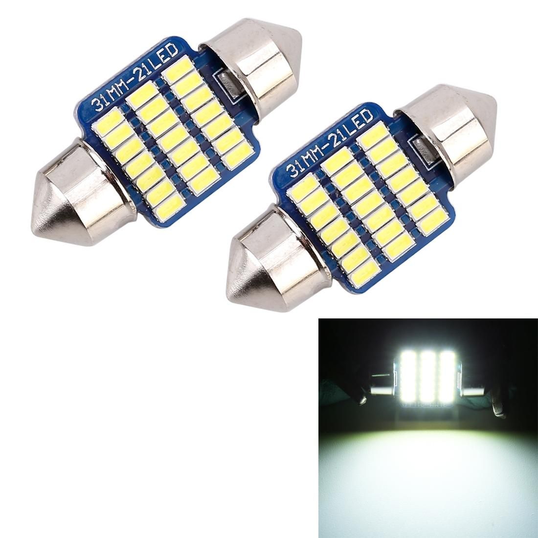 2 PCS 31mm DC12V / 1W / 6000K / 65LM 21LEDs SMD-3014 Car License Plate Light / Dome Light, with Decoder