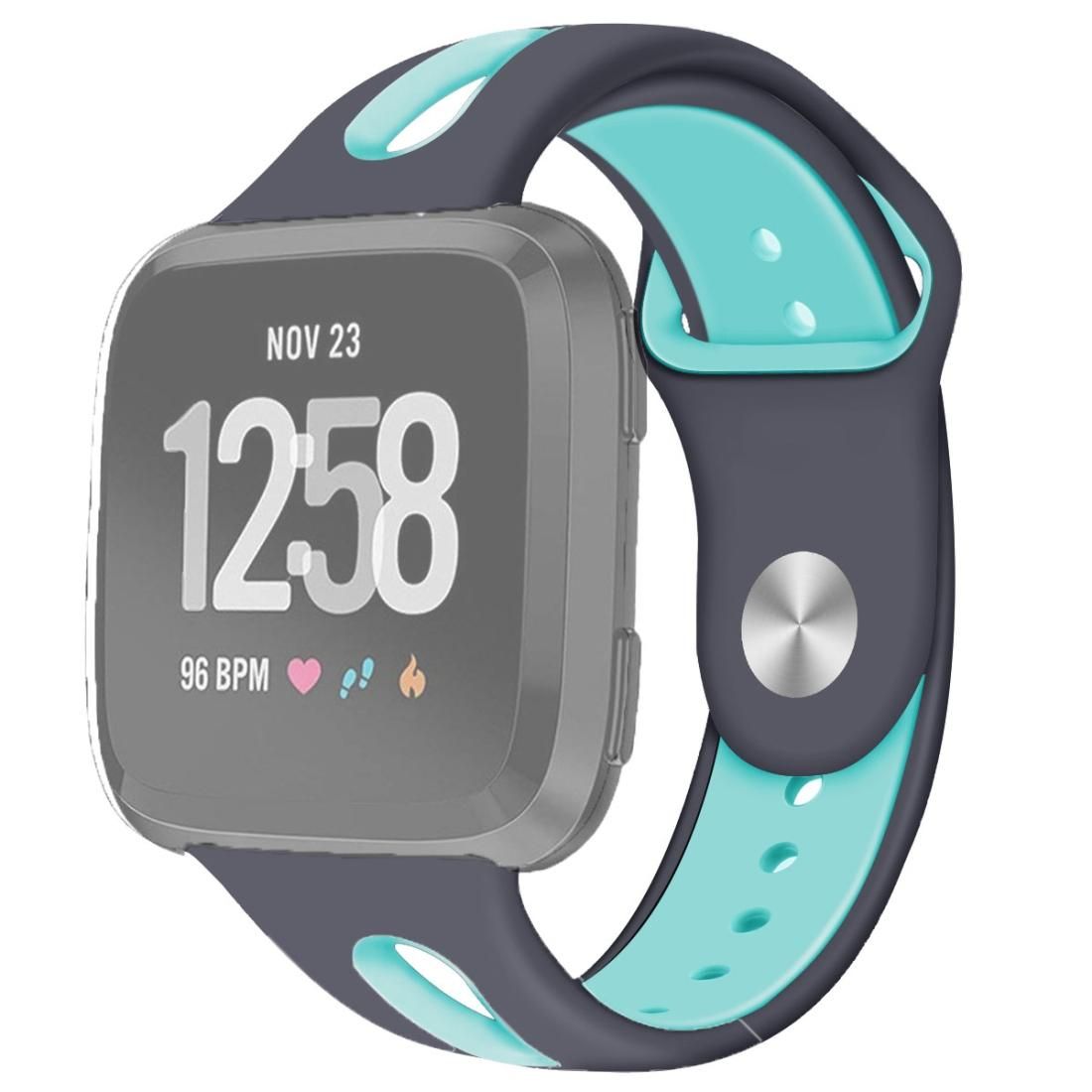 For Fitbit Versa 2 / Fitbit Versa / Fitbit Versa Lite Two Colors Silicone Replacement Strap Watchband, Size:L (Deep Grey Duck)