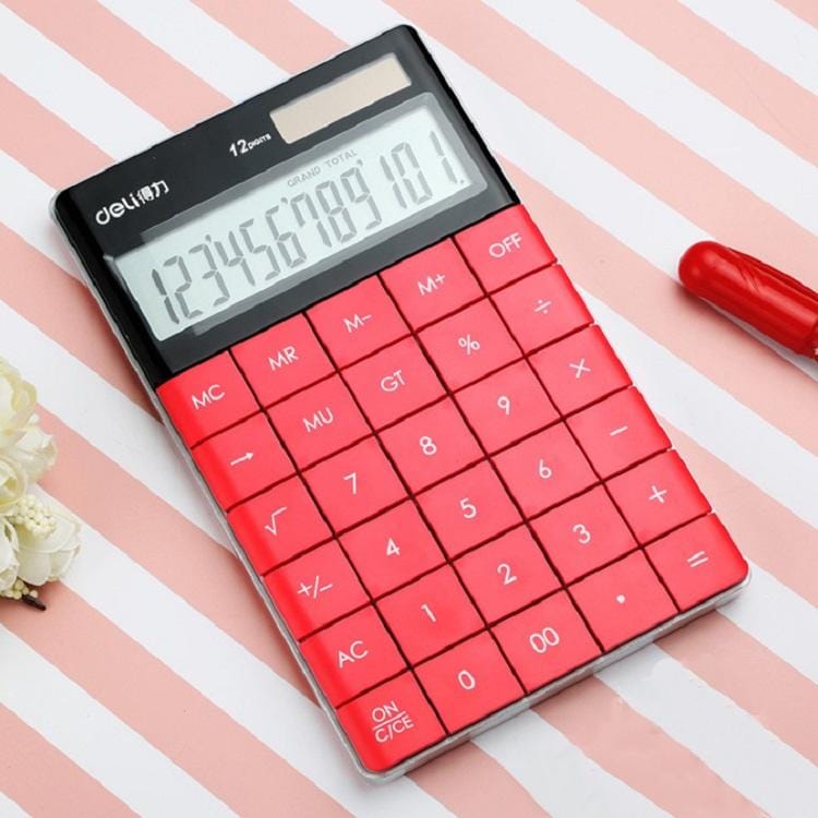 Deli 1589 Solar Large Button Calculator Office Business Colorful Portable Tablet Calculator (Red)