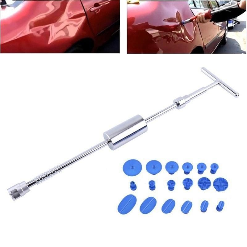 19 PCS Auto Repair Body Tool Kit Paintless Dent Repair Hail Removal Silver T Bar Slide Hammer Dent Repair Tool Kit