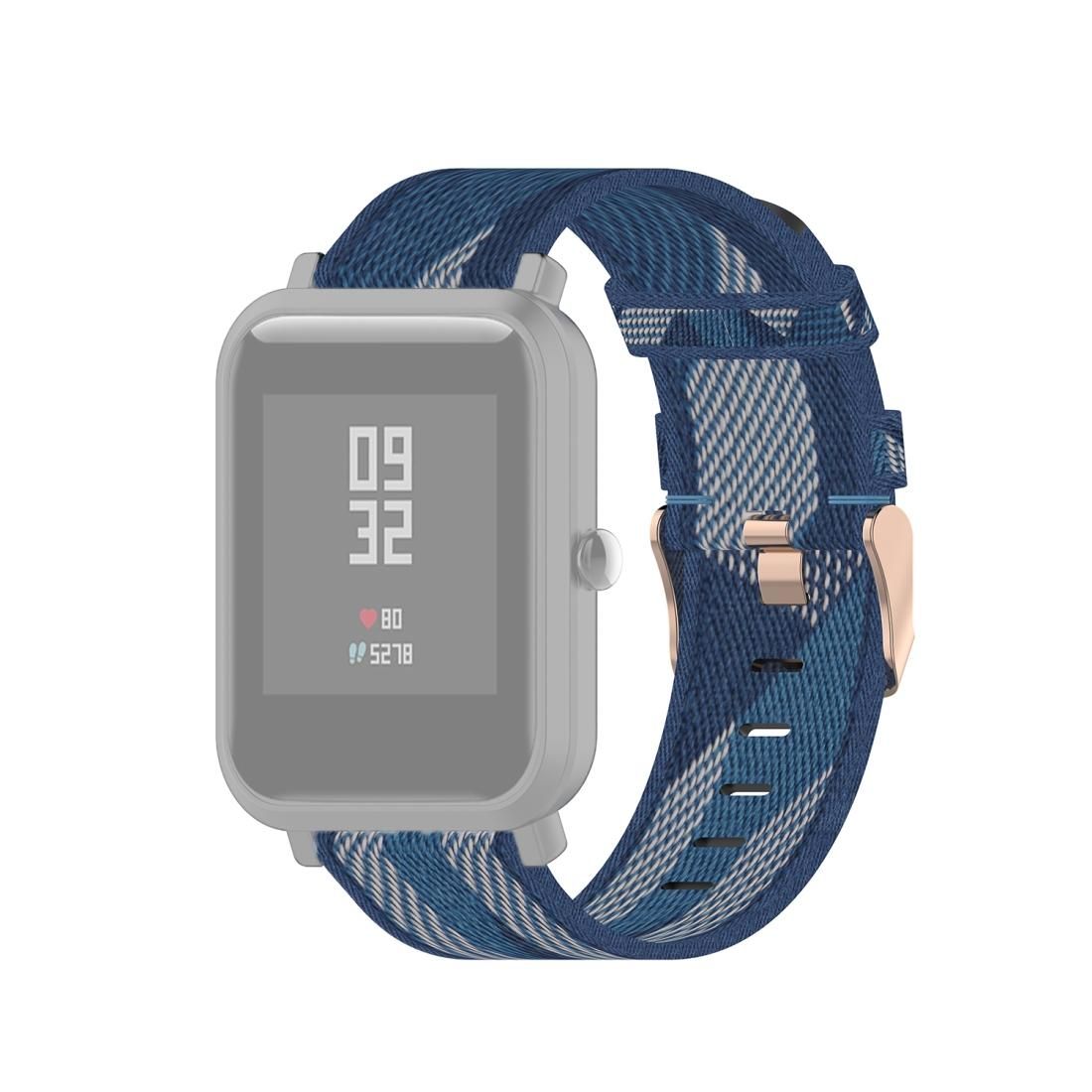For Amazfit Bip Lite Version 1S / Bip S 20mm Nylon Denim Canvas Replacement Strap Watchband (Blue Stripe)