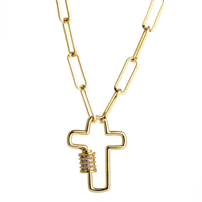 Brass Micro-inlaid Zircon Delicate Clavicle Chain Cross Pendant Necklace (Cross)