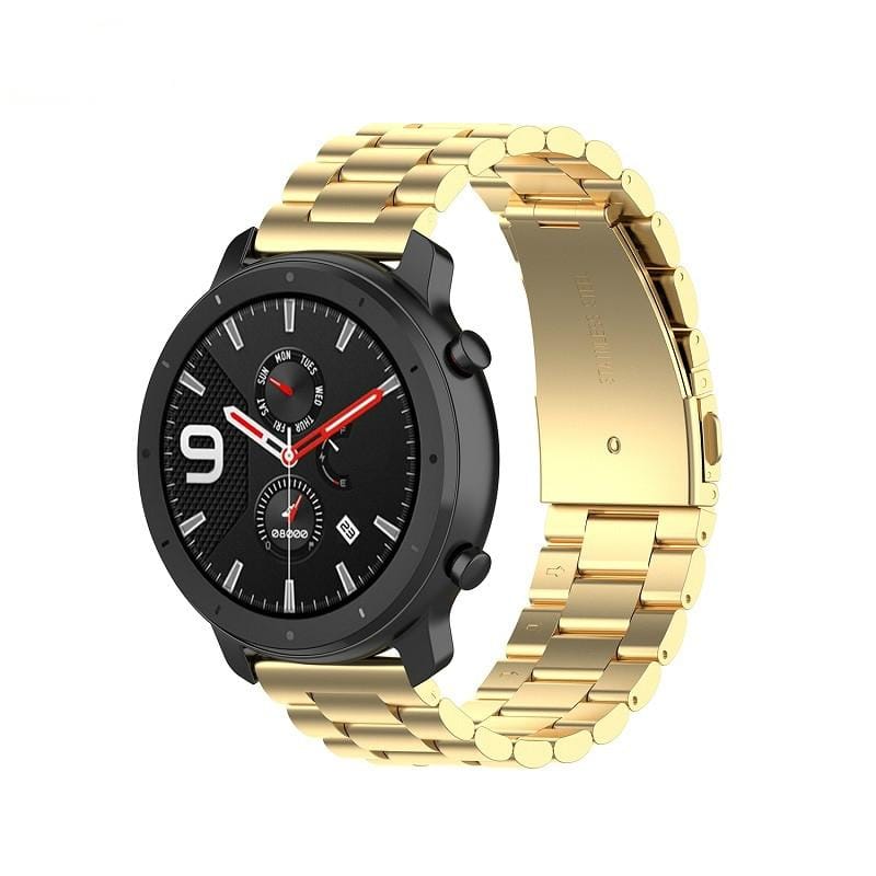 Applicable To Ticwatch Generation / Moto360 Second Generation 460 / Samsung GearS3 / Huawei GT Universal 22mm Stainless Steel Metal Strap Butterfly Buckle Three Beads (gold)