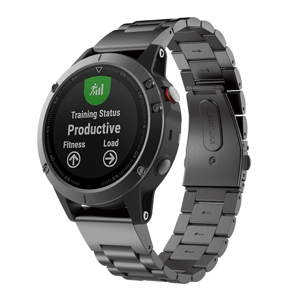 For Garmin Fenix 5 Three-Bead Stainless Steel Metal Watchband, Size:22MM (Black)
