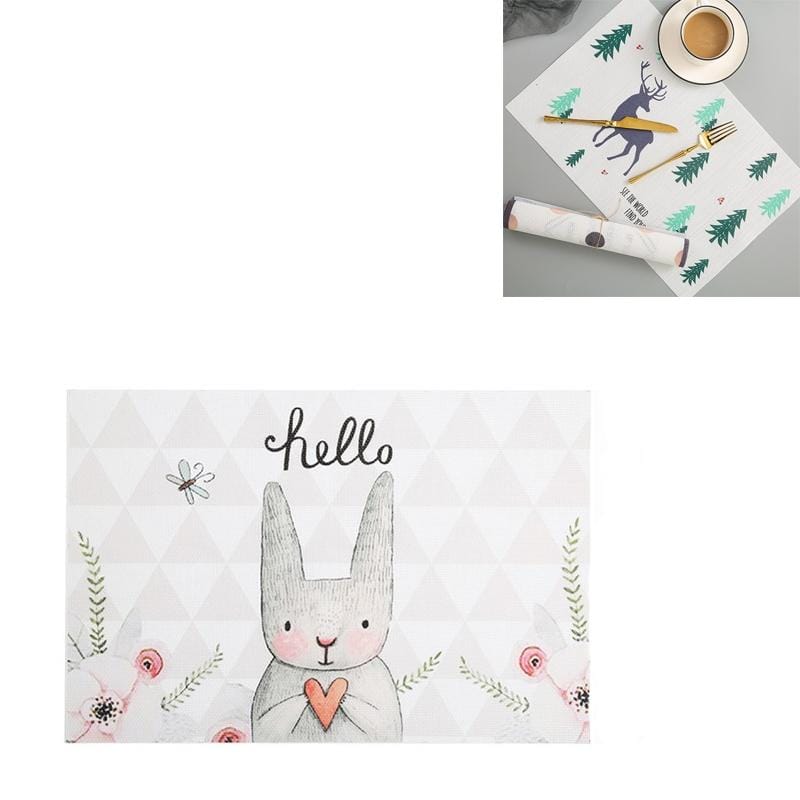 Simple Children Cute Cartoon Placemats Complementary Food Mats Waterproof and Oil Proof Insulation Coasters (Rabbit)