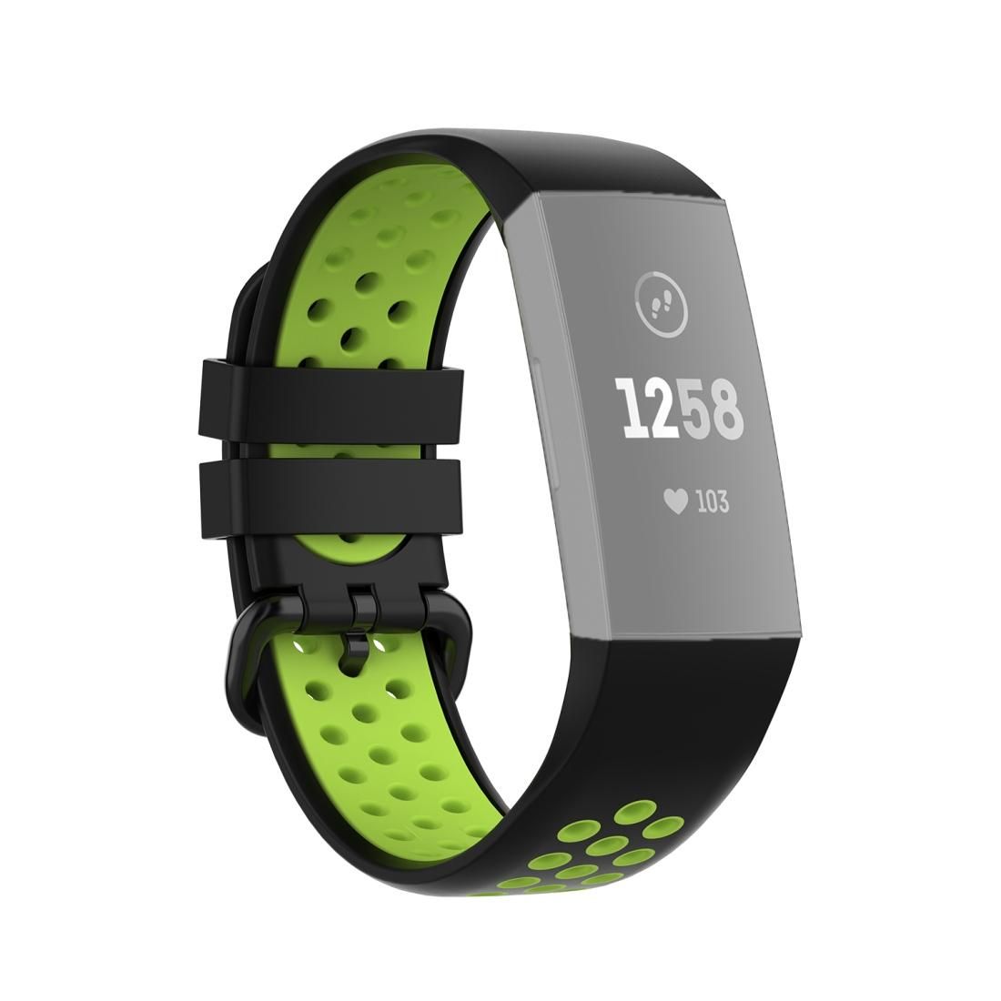 For Fitbit Charge 4 / Charge 3 / Charge 3 SE Watch Button Two Colors Silicone Replacement Strap Watchband (Black Lime)