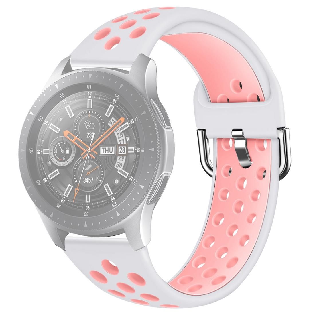 For Galaxy Watch 46 / S3 / Huawei Watch GT 1 / 2 22mm Smart Watch Silicone Double Color Wrist Strap Watchband, Size:L (White Pink)