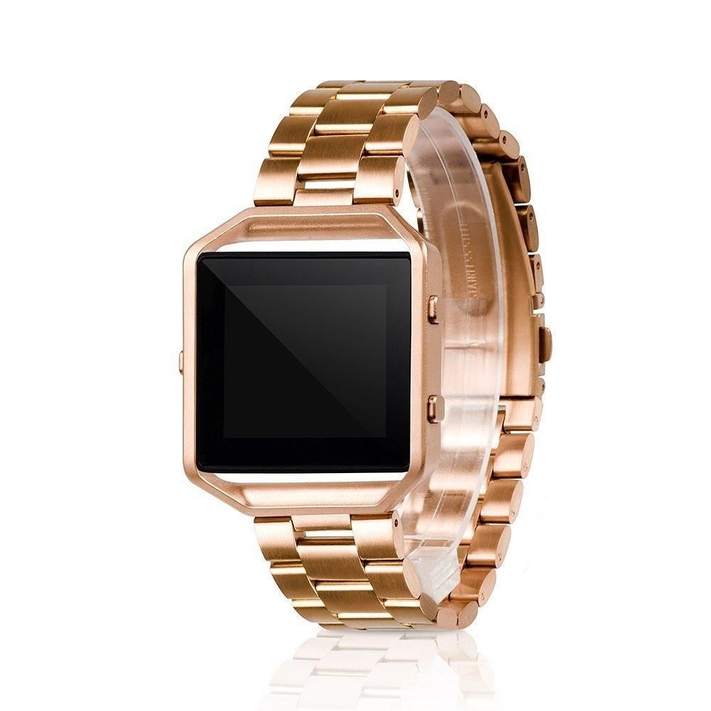 Suitable For Fitbit Blaze Smart Sports Watch Stainless Steel Metal Strap Metal Frame Butterfly Buckle Three Beads Strap (black)