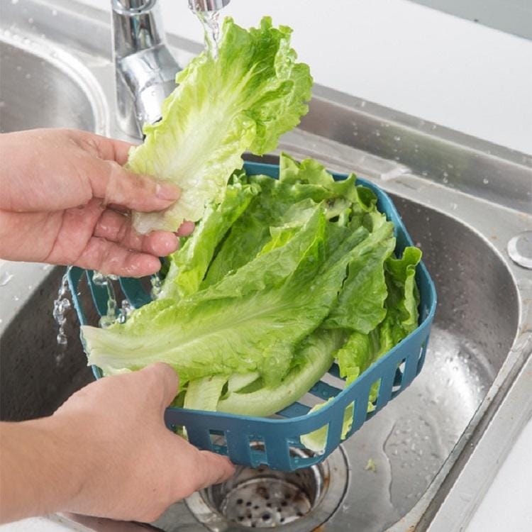 Hollow Fruit Basin Household Fruit Drain Basket Kitchen Vegetable Washing Plastic Basin (Dark Blue)